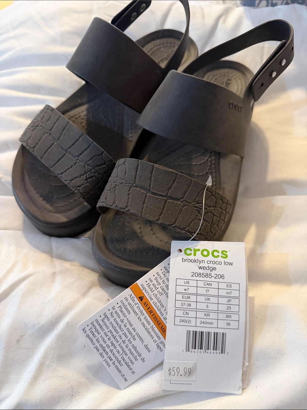 Crocs Womens Brooklyn Low Wedge Brown Sandals Size 7 Slingback Comfort Shoes